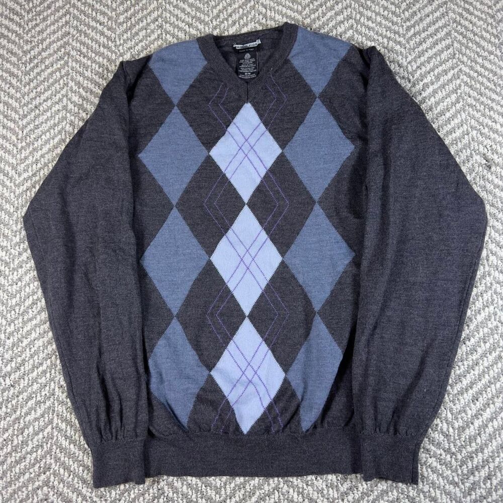Marco Fiorini Sweater Men M Gray Wool Argyle Vintage Italy Knit‎ Classic